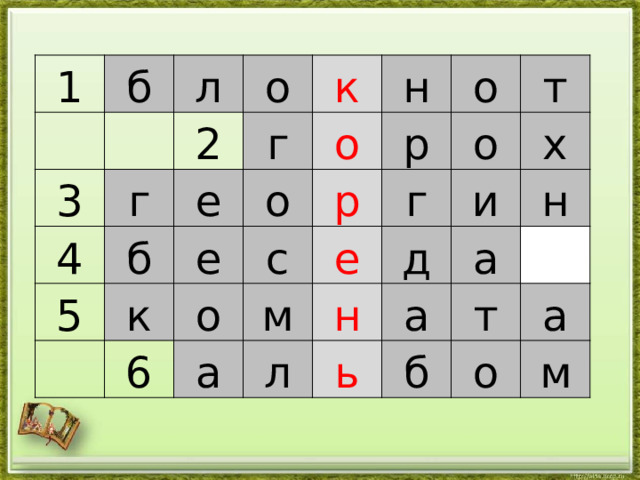 1 б л 3 2 о г 4 к г е 5 б о н к о е р о с р о 6 о т м а е г х д и н л а н а ь т б а о м 