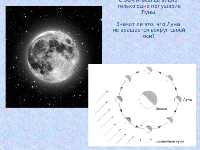 С  Земли всегда видно  только одно полушарие Луны.   Значит ли это, что Луна  не вращается вокруг своей оси?   