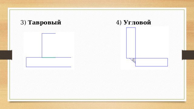 3) Тавровый 4) Угловой 