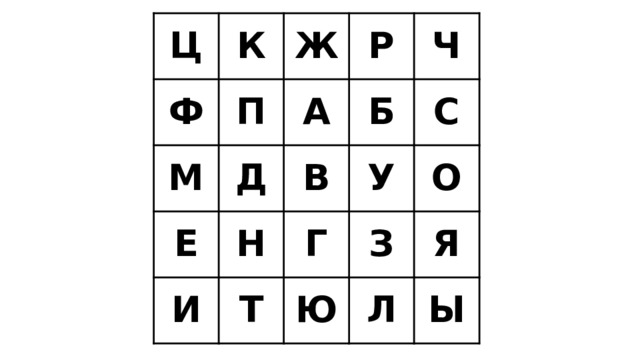   Ц  К Ф    П Ж     М  Д   А  Р Е    Б Ч И Н  В  Т С Г   У   Ю О  З Я Л  Ы 