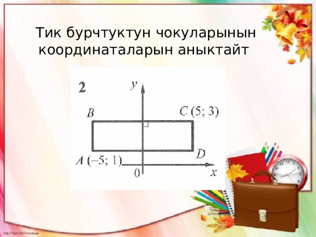 Тик бурчтуктун чокуларынын координаталарын аныктайт 