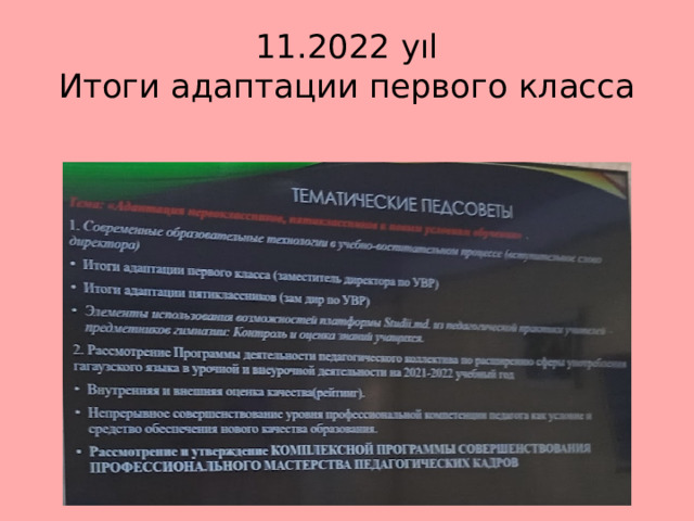 11.2022 yıl  Итоги адаптации первого класса 