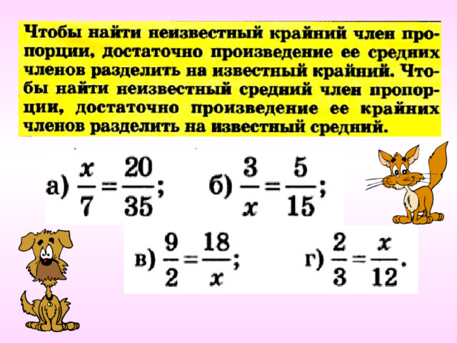 Произведение средних членов. Нахождение неизвестного члена пропорции.