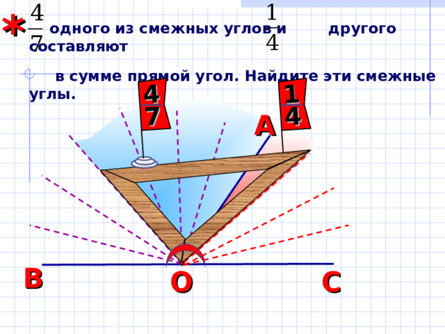 * 1 4 4 7  одного из смежных углов и другого составляют   в сумме прямой угол. Найдите эти смежные углы. А Математика. Самостоятельные и контрольные работы по алгебре и геометрии для 7 класса. А.П. Ершова, В.В. Голобородько, А.С. Ершова. В О С 