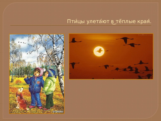  Пти ́ цы улета ́ ют в ͜ тё ́ плые края ́ .   