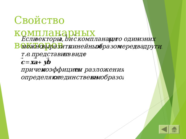 Свойство компланарных  векторов 