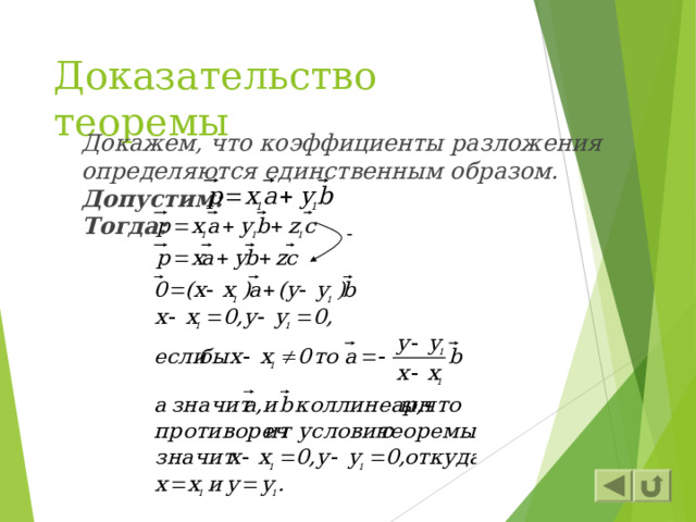 Доказательство теоремы Докажем, что коэффициенты разложения определяются единственным образом. Допустим: Тогда:  - 