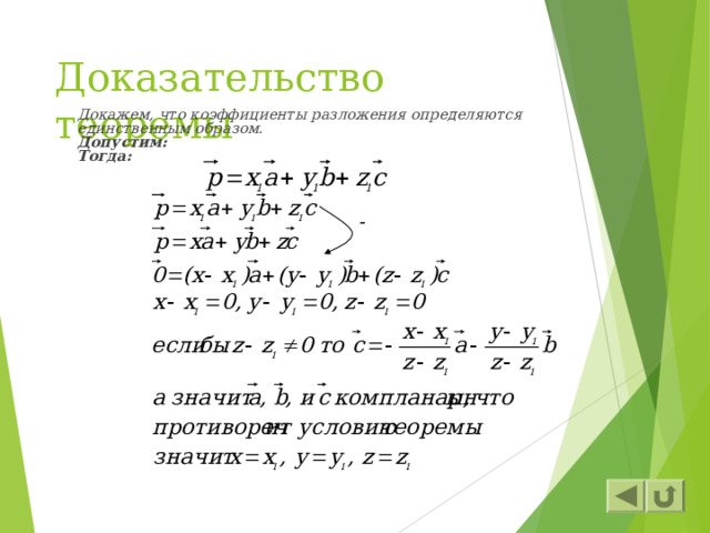 Доказательство теоремы Докажем, что коэффициенты разложения определяются единственным образом. Допустим: Тогда: - 