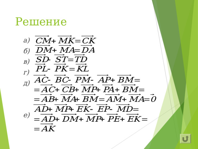 Решение а) б) в) г) д)   е) 