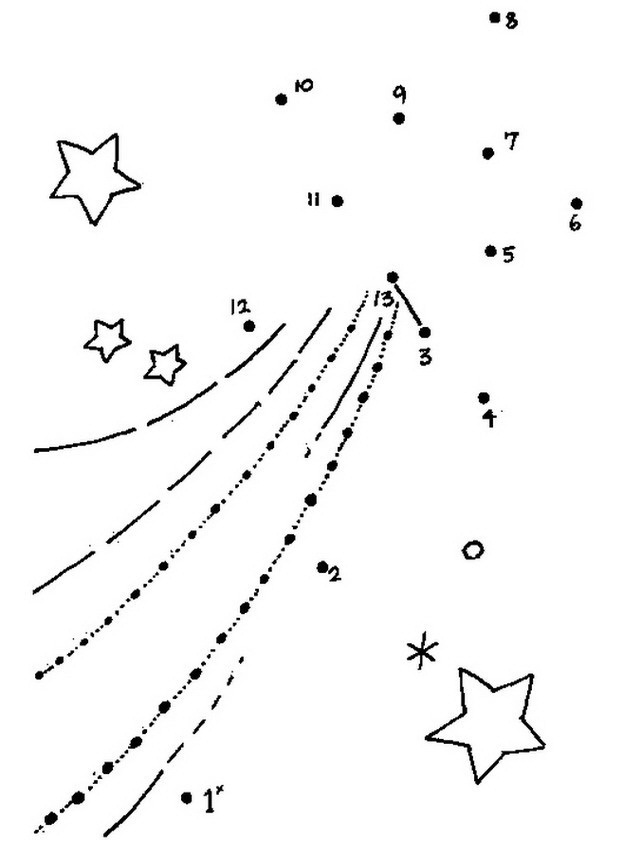 Ракета рисунок по точкам для детей