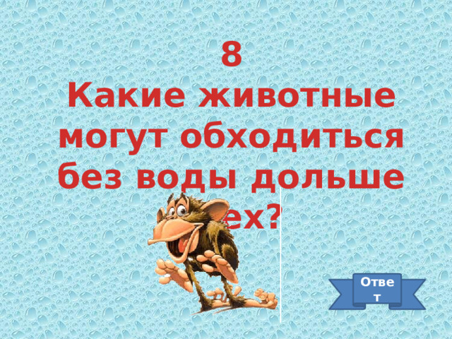 8 Какие животные могут обходиться без воды дольше всех? Ответ 