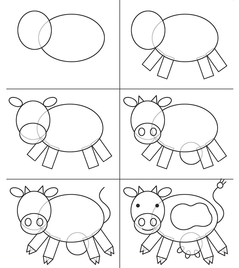 Последовательное рисование животных для детей