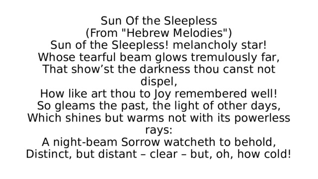 Sun Of the Sleepless  (From 