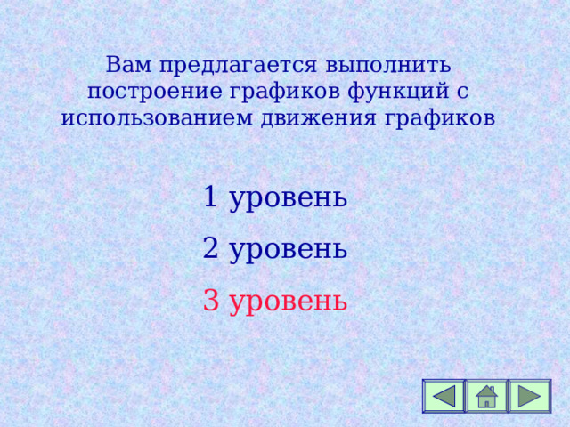 Вам предлагается выполнить построение графиков функций с использованием движения графиков 1 уровень 2 уровень 3 уровень 