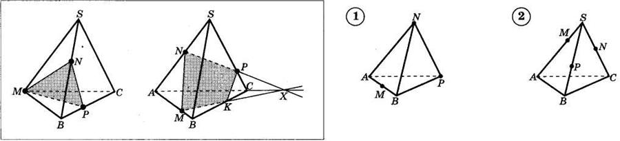 На рисунках изображены тетраэдры постройте сечение этих тетраэдров плоскостью проходящей через мк