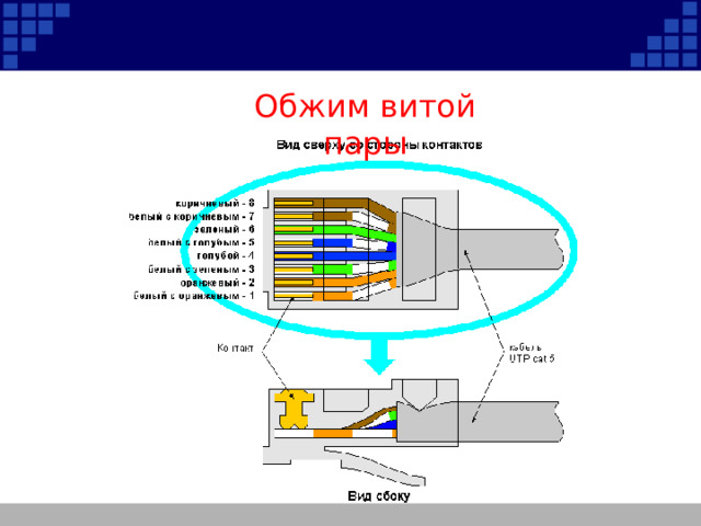 Стандартная схема обжима восьмижильной витой пары