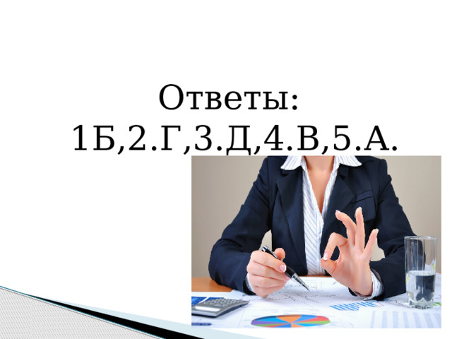 Ответы: 1Б,2.Г,3.Д,4.В,5.А. 