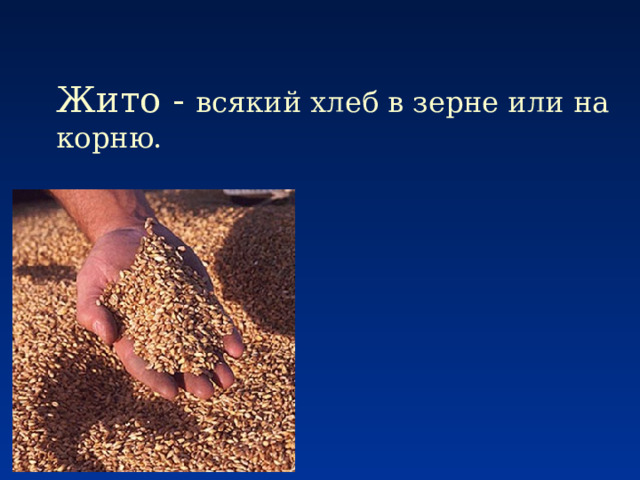 Жито - всякий хлеб в зерне или на корню. 