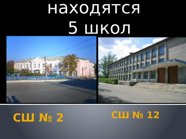 В городе находятся  5 школ СШ № 12 СШ № 2 