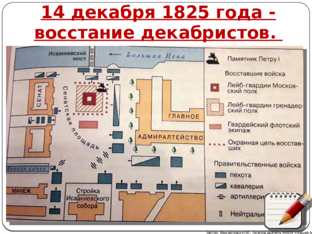 14 декабря 1825 года - восстание декабристов. Автор: Михайлова Н.М.- преподаватель МАОУ «Лицей № 21» 