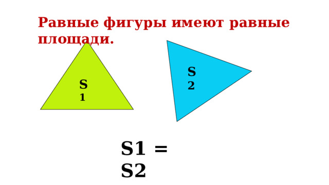 Равные фигуры имеют равные площади. S 2 S 1 S1 = S2 