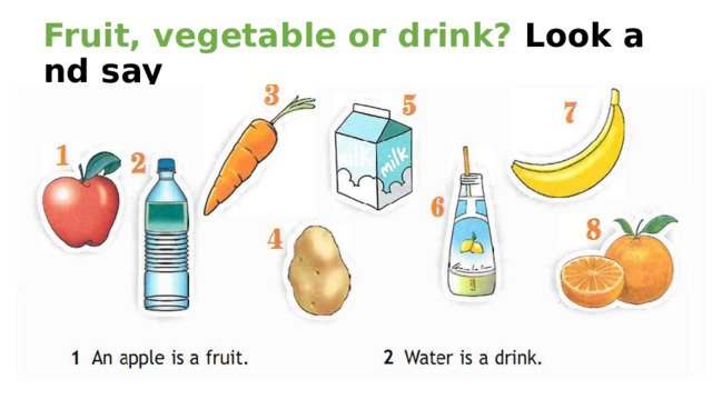 Fruit, vegetable or drink? Look and say 