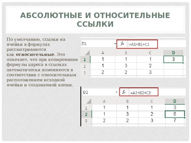 Укажите относительный адрес ячейки