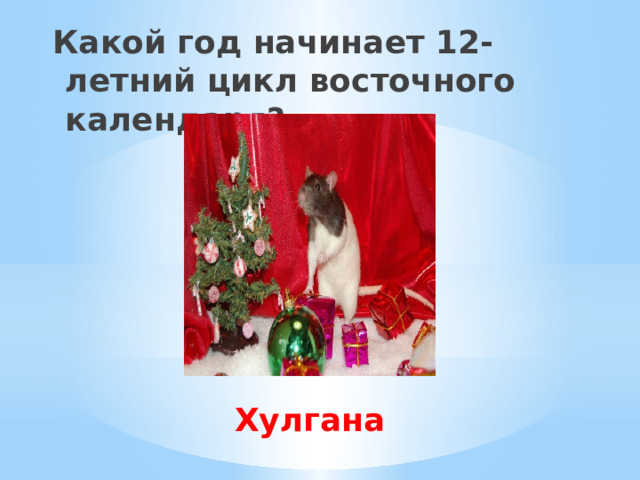 Какой год начинает 12-летний цикл восточного календаря? Хулгана 