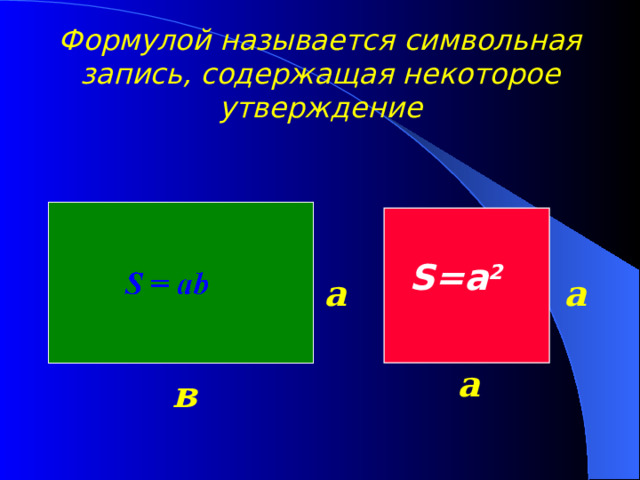 Формулой называется символьная запись, содержащая некоторое утверждение S=a 2 а а а в 