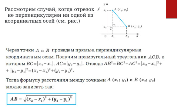 Рассмотрим случай, когда отрезок  АВ   не перпендикулярен ни одной из координатных осей (см. рис.) 