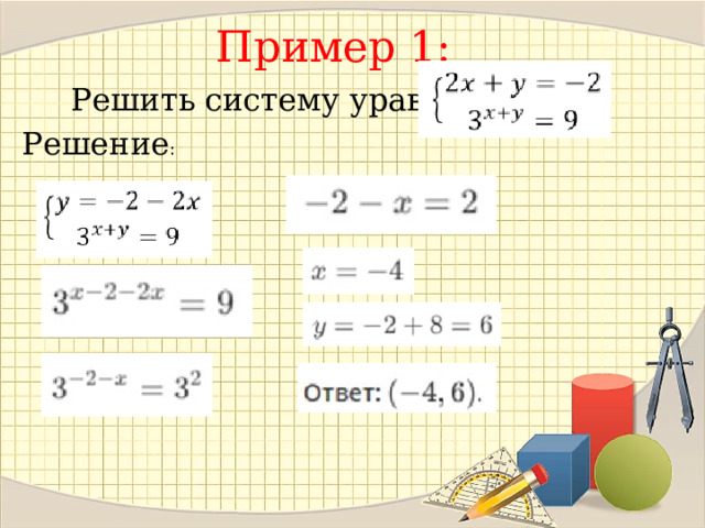 Пример 1: Решить систему уравнений: Решение : 