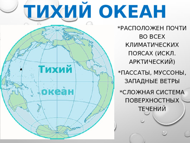 В каких климатических поясах расположен океан тихий