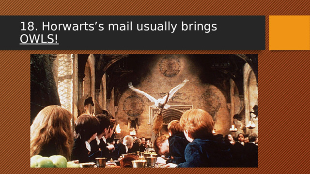 18. Horwarts’s mail usually brings OWLS! owls 