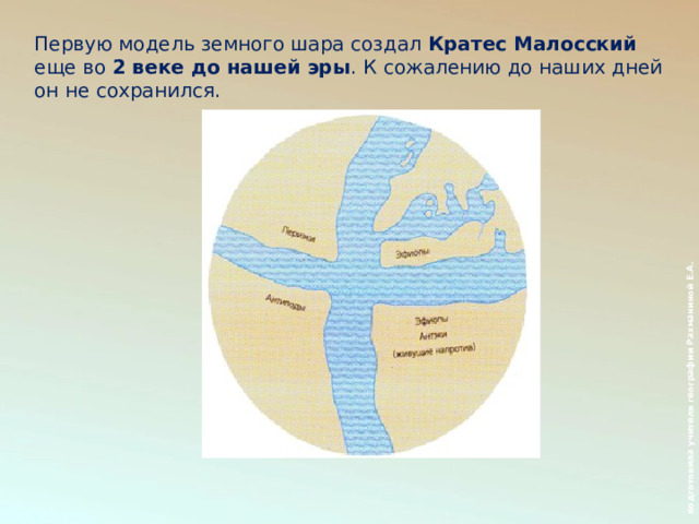  подготовила учителя географии Рахманиной Е.А. Первую модель земного шара создал Кратес Малосский еще во 2 веке до нашей эры . К сожалению до наших дней он не сохранился. 