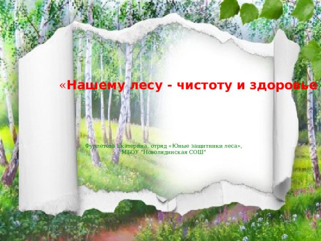  « Нашему лесу - чистоту и здоровье » Фурлетова Екатерина, отряд «Юные защитники леса», МБОУ 
