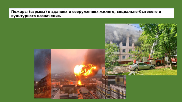 Пожары (взрывы) в зданиях и сооружениях жилого, социально-бытового и культурного назначения. 