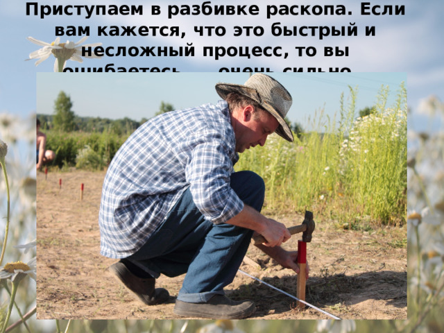 Приступаем в разбивке раскопа. Если вам кажется, что это быстрый и несложный процесс, то вы ошибаетесь. … очень сильно… 
