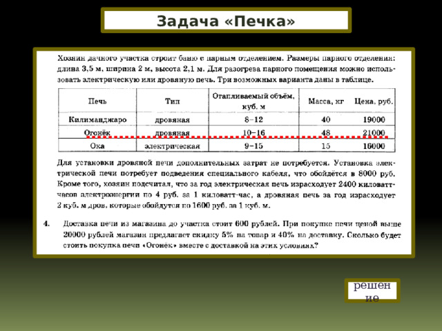 Задача «Печка» решение 