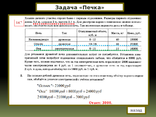 Задача «Печка» назад 
