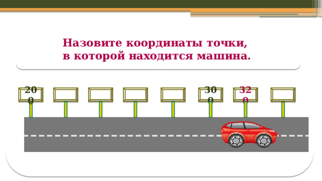 Назовите координаты точки, в которой находится машина.   320   300  200 