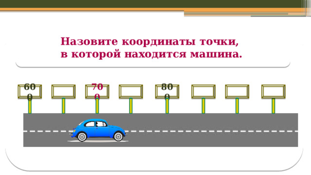 Назовите координаты точки, в которой находится машина. 700   800    600 