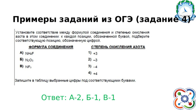 Примеры заданий из ОГЭ (задание 4) Ответ: А-2, Б-1, В-1 