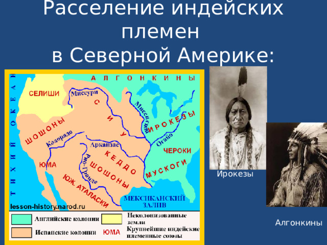 Расселение индейских племен  в Северной Америке: Ирокезы  Алгонкины 