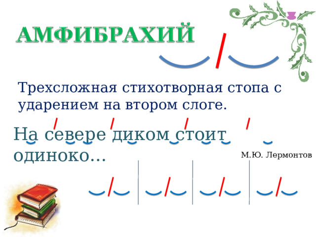 Трехсложная стихотворная стопа с ударением на втором слоге. На севере диком стоит одиноко… М.Ю. Лермонтов 