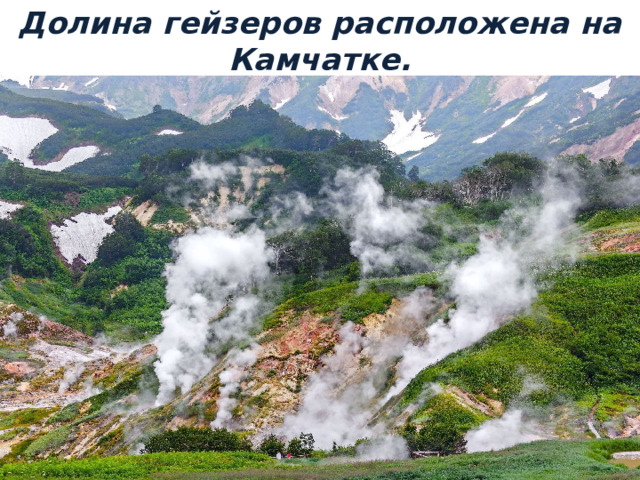 Долина гейзеров расположена на Камчатке. 