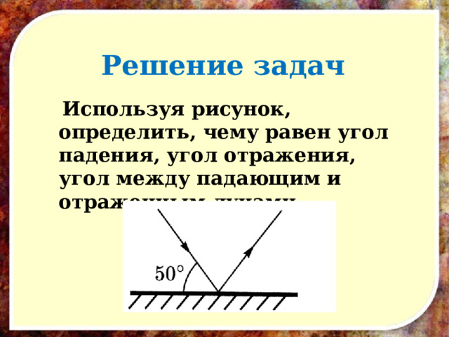 Угол между падающим и отраженным равен