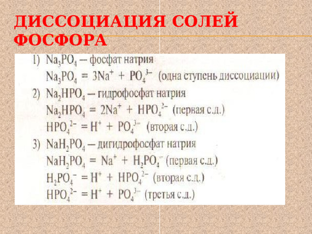 Диссоциация солей фосфора 