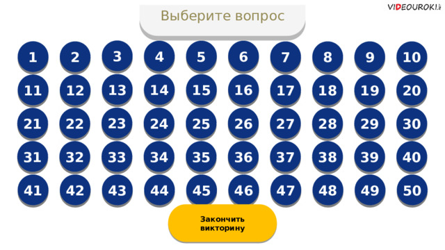 Выберите вопрос 3 4 5 6 1 2 10 9 7 8 13 15 14 16 11 17 18 20 12 19 23 24 25 26 21 28 30 29 27 22 34 36 37 38 39 40 33 32 31 35 47 50 49 48 42 46 45 44 43 41 Закончить викторину  