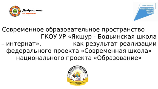 Современное образовательное пространство ГКОУ УР «Якшур - Бодьинская школа – интернат», как результат реализации федерального проекта «Современная школа» национального проекта «Образование» 