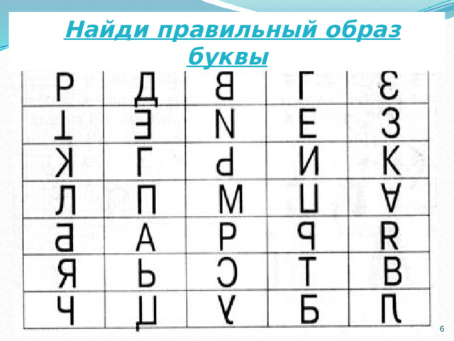 Найди правильный образ буквы  